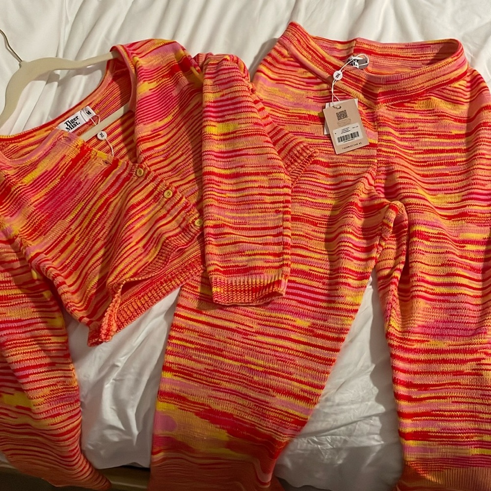 NWT Tiger Mist Rainbow Cropped Cardigan and Flare Pant Set